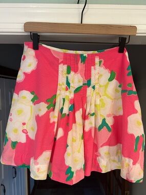 Vintage Lilly Pulitzer Cotton Silk Print Mini Skirt Sz 6 Hot Pink White Floral